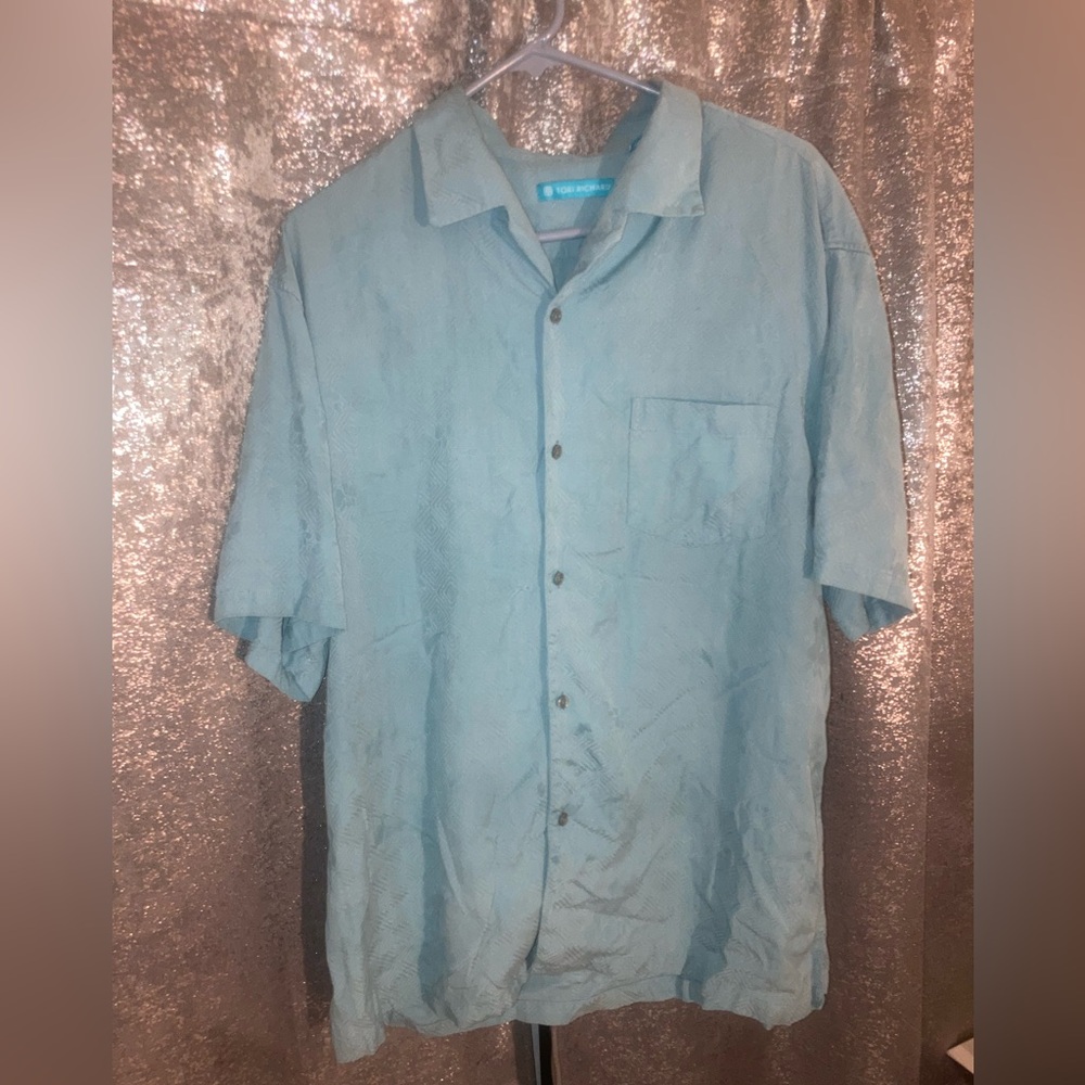 Tori Richard silk blend Men's Blue Short Sleeve Shirt